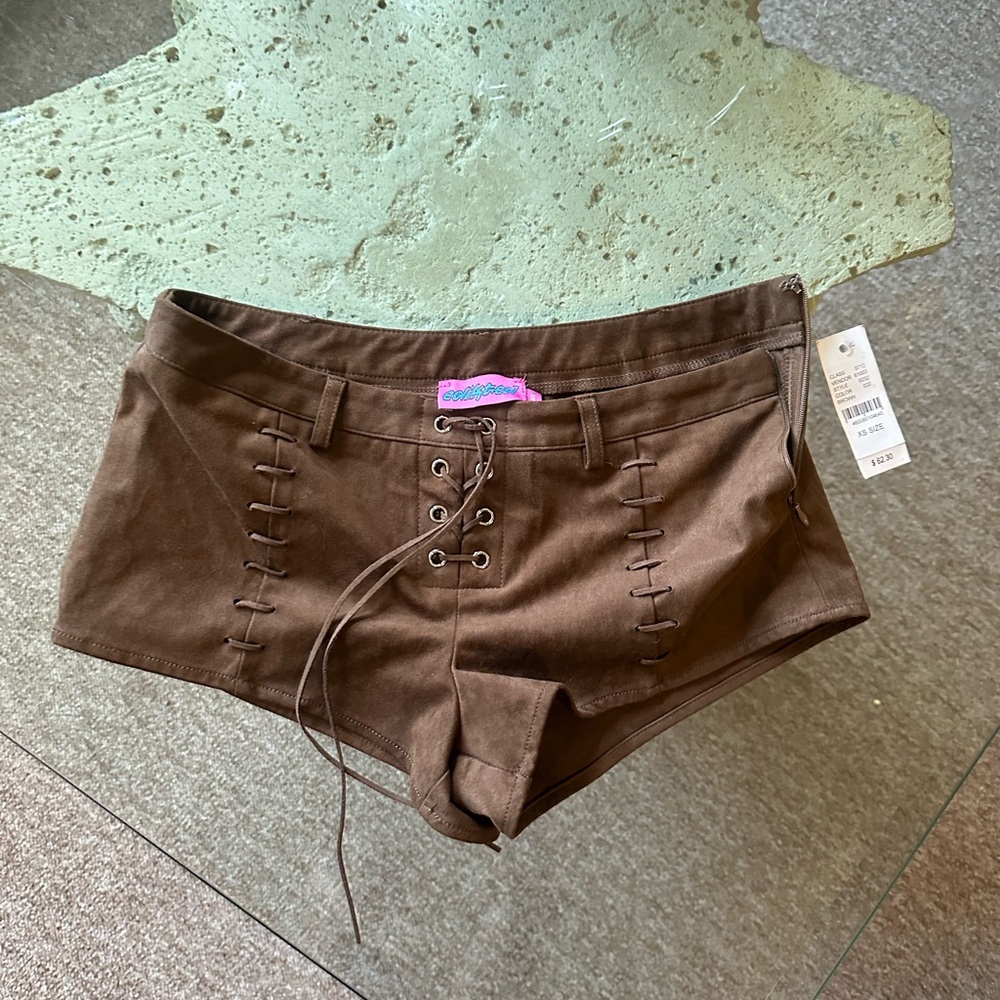Edikted Brown Lace-Up High Waist Shorts